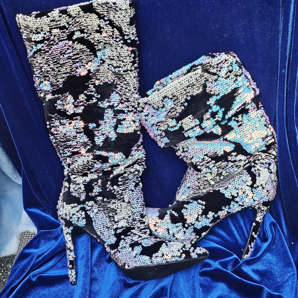 Liliana Opalescent Sequin Heeled Boots